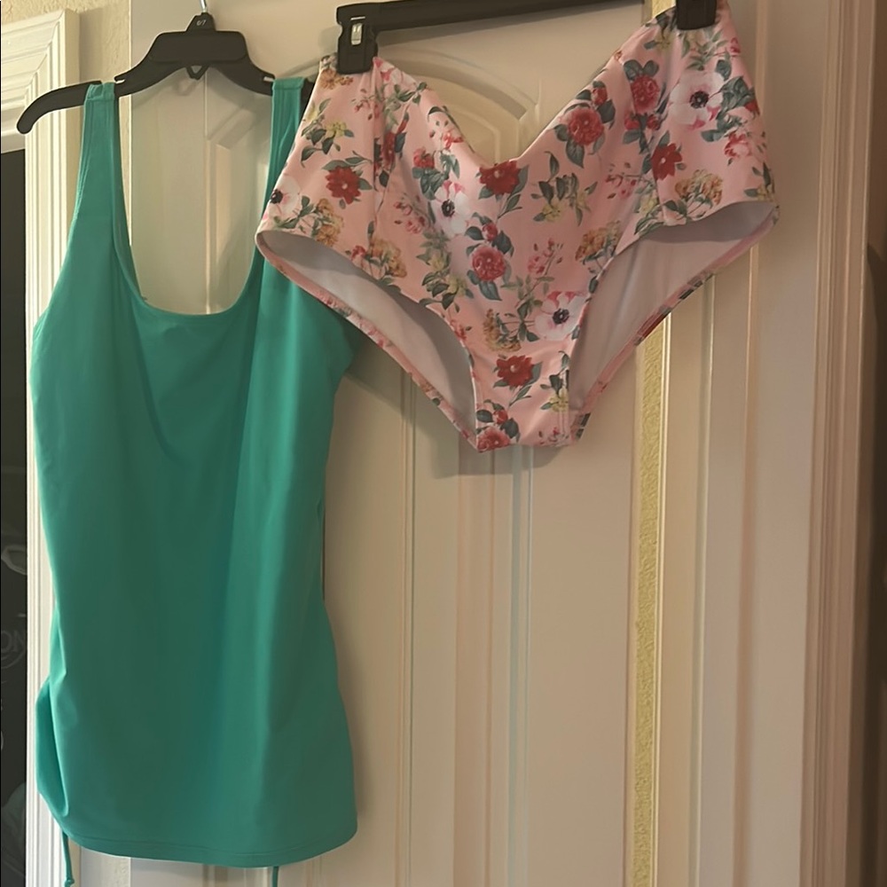 Floral Print and Teal Women's Swim Set
